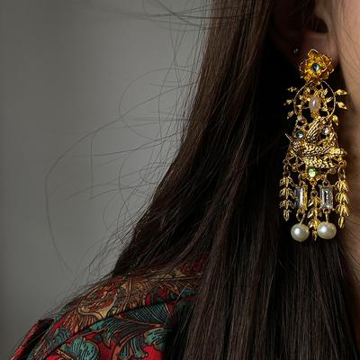 Orecchini a frangia di perle a spiga di grano di diamante orecchini con temperamento vintage medievale orecchini retrò di lusso leggero donna