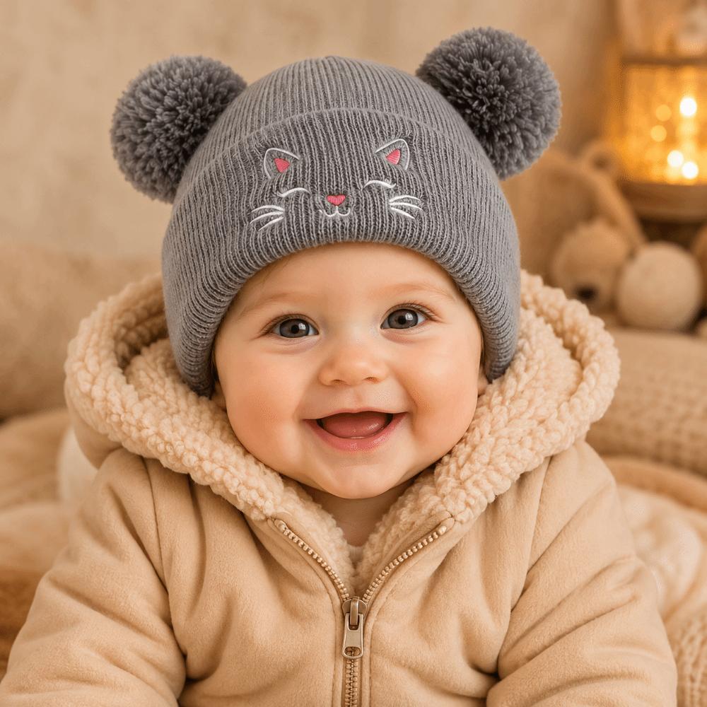 Hip Hop Baby Winter Hats Double Pom-Pom Warm Bonnet Fashion Kids Knitted Caps Outdoor