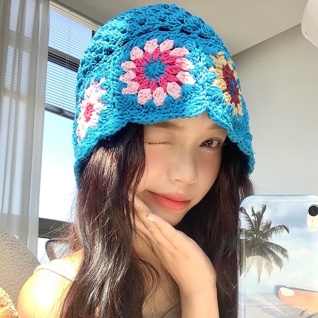 Adult Knitted Crochet Flower Hat Cute Students Outdoor Cycling Hiking Hat Lovely Hot Summer Hollow Out Hat for Couple