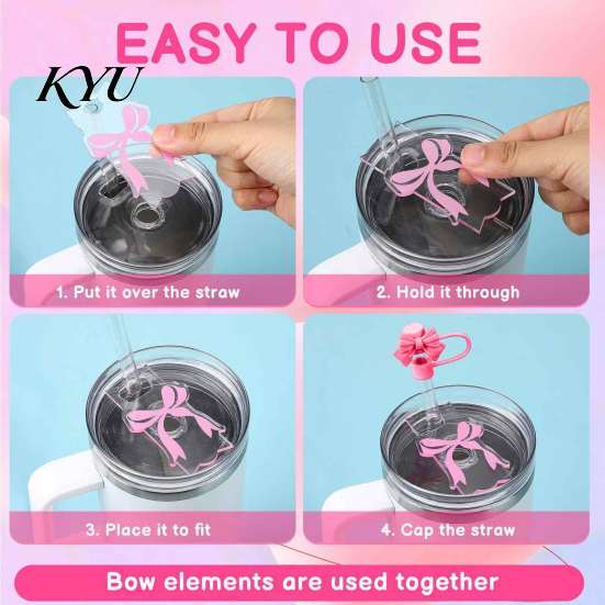 Decorative Straw Toppers Cute Bow Cover for 10mm Straws, Silicone Dustproof Tip Covers Cap, Reusable Topper Coffee Cups And Tumblers Dust Proof Plugs