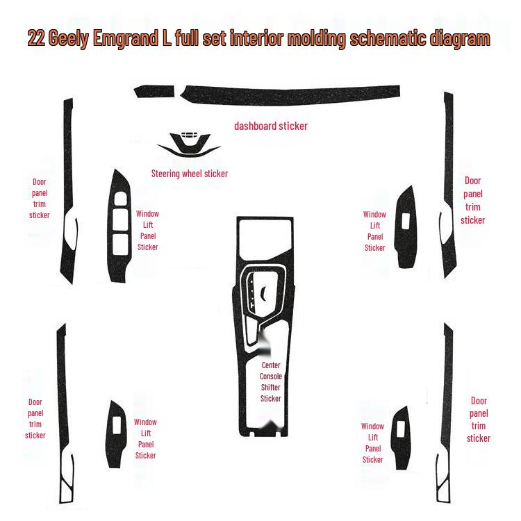 Geely Emgrand L Interior Stickers: Center Console & Gear Shift Film for 2022 Model.