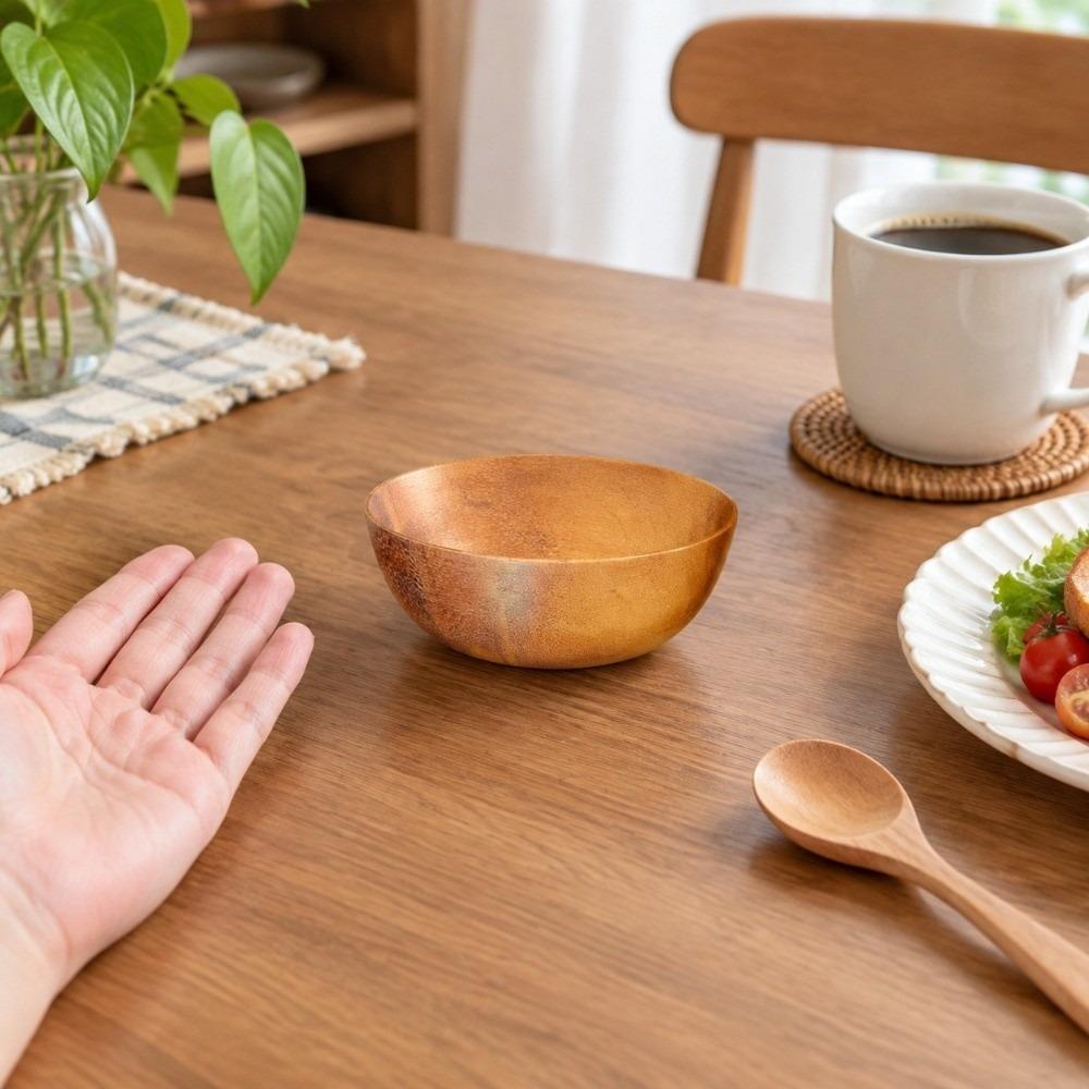 Wooden Salad Bowl Smooth Rice Noodle Bowl Anti slip Bottom Creative  Tableware  Daily Use
