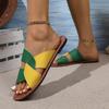 Rome Colorblock Flats Summer New Round Toe Open Toe Cutout Non-Slip Wear-Resistant Plus Size Slippers