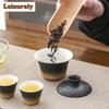Black Pottery Teapot And Tea Cup Set Kit Tea Making Travel Tea Set Outdoor Portable Bag Chinese Tea Set Supplies 1 Bowl 2 Cups