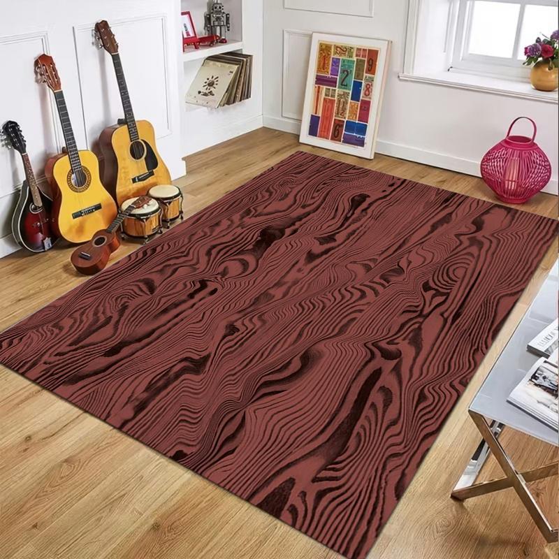 Modern Wood Grain Pattern Area Rug Non-Slip Washable Soft Abstract Texture Floor Mat for Living Room Bedroom Office Decor