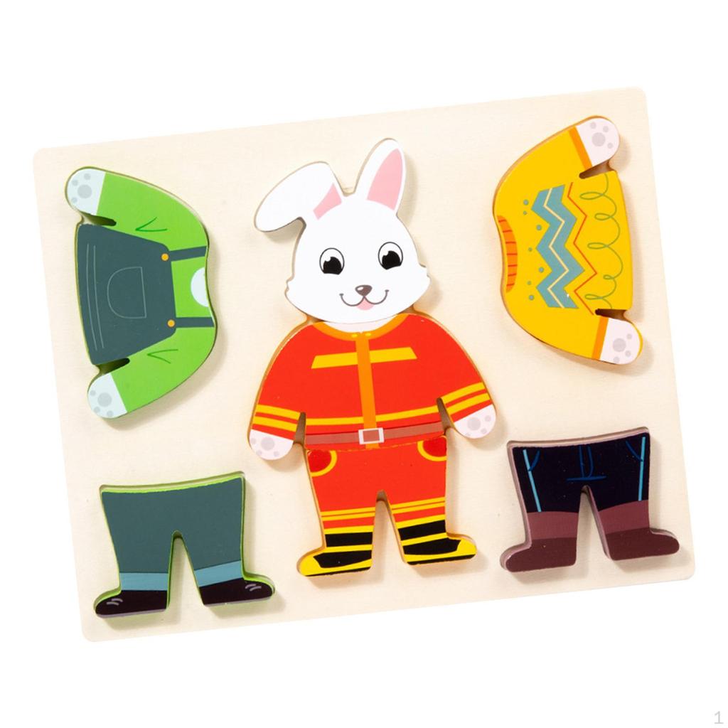 Wooden Dress Up Puzzles Sorting and Matching Educational Toys Animal Shape Montessori for Baby