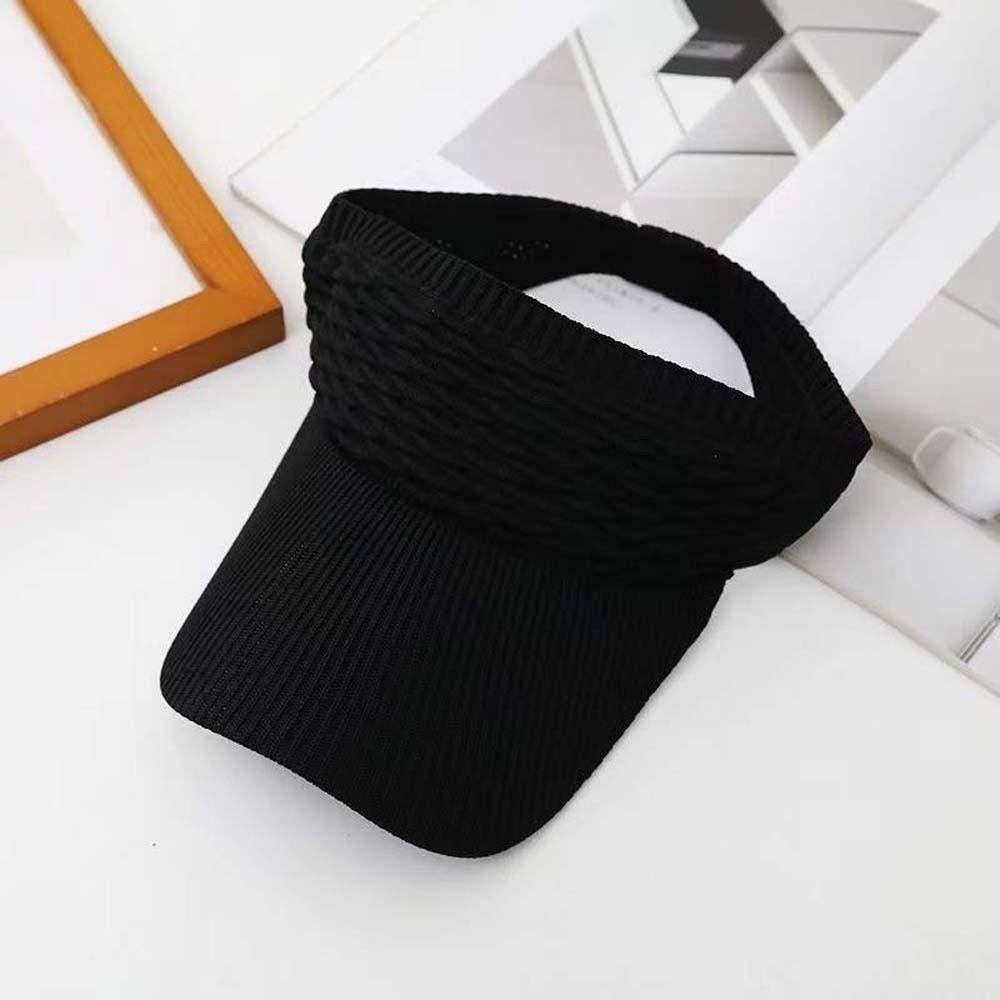Solid Color Fish Scale Knitted Visor Cap Breathable Sunscreen Empty Top Hat  Women