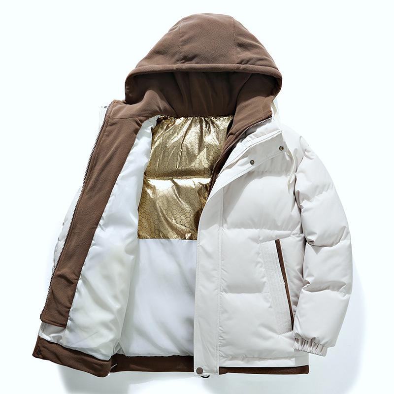 Autumn and Winter New Cotton-padded Men's Thickened Warm Hooded Casual Men's Cotton-padded Jacket Fake Two Trendy Brand Jackets Men