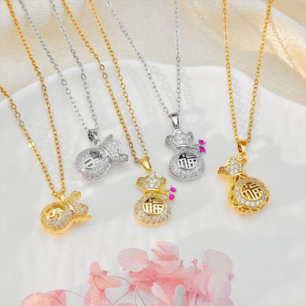 Necklace Traditional-style Money Bag Lucky Bag Necklace for Women Light Luxury Style High-end Feeling Collar Chain Accessory