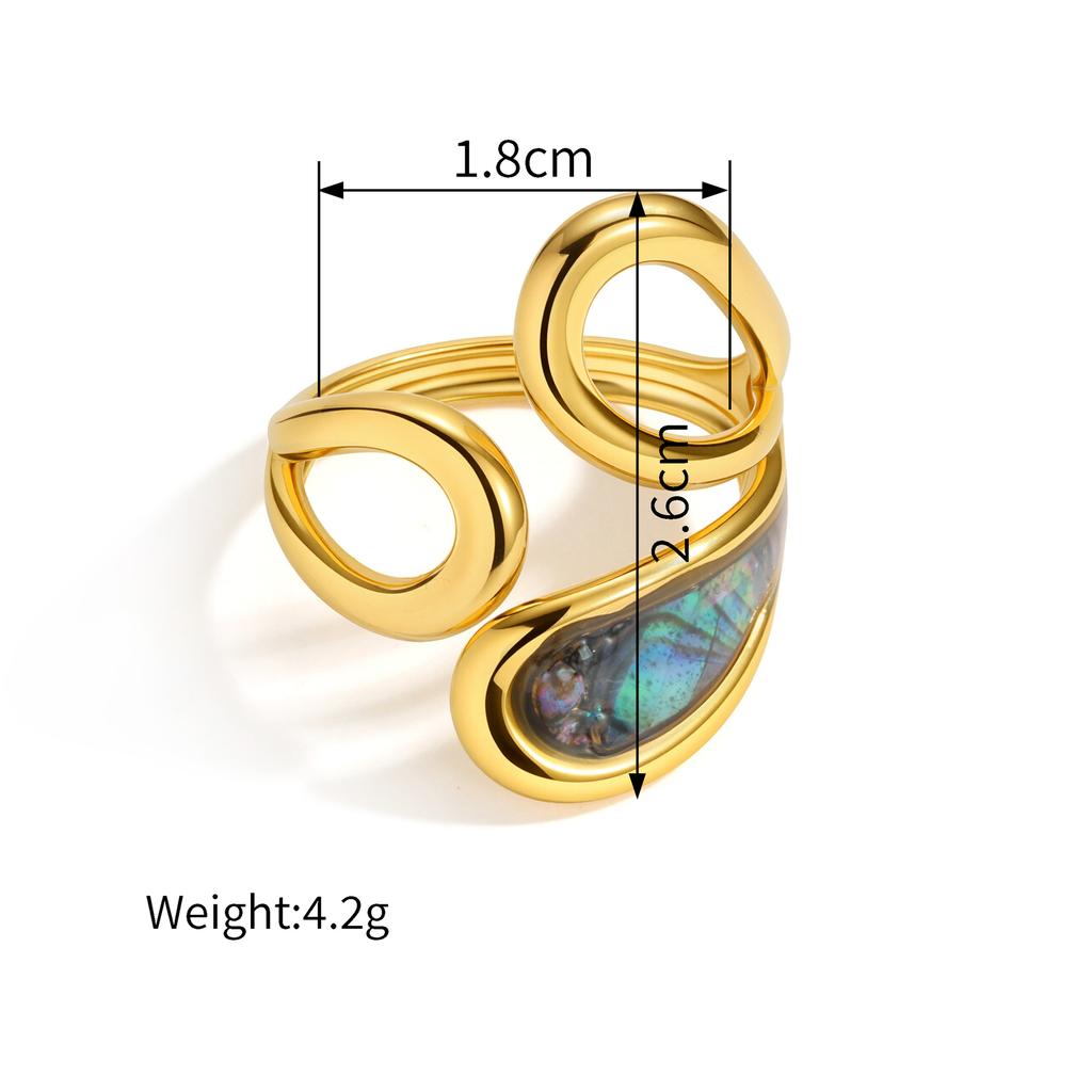 Stainless Steel Vintage Irregular Geometric Rings for Women Statement Retro Inlaid Shell Adjustable Open Ring Daily Jewelry Gift