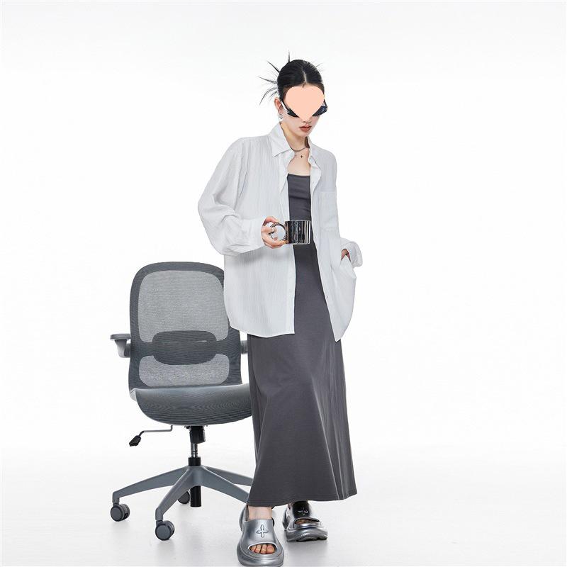 ICH MODE Women s Summer Blue Loose Shirt Jacket - American Physical Sunscreen Texture Medium белый