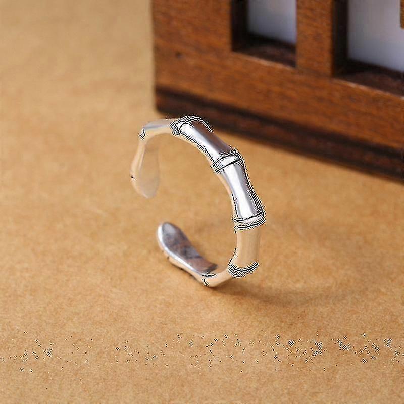 Gothic Antique Silver Color Adjustable Open Size Plum Flower And Bamboo Rings For Women
