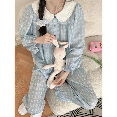 Dámské pyžamo Nové podzimní Jarní Dlouhý Rukáv Měkké Noční Prádlo Set Mřížka Kreslené Pyžamo Žena Domácí Noční Prádlo Set Cardigan