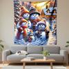 Cozy Snowman Family In Winter Scene Patterned Tapestry Decorative Wall Hanging, Home Bedroom Living Room Decor