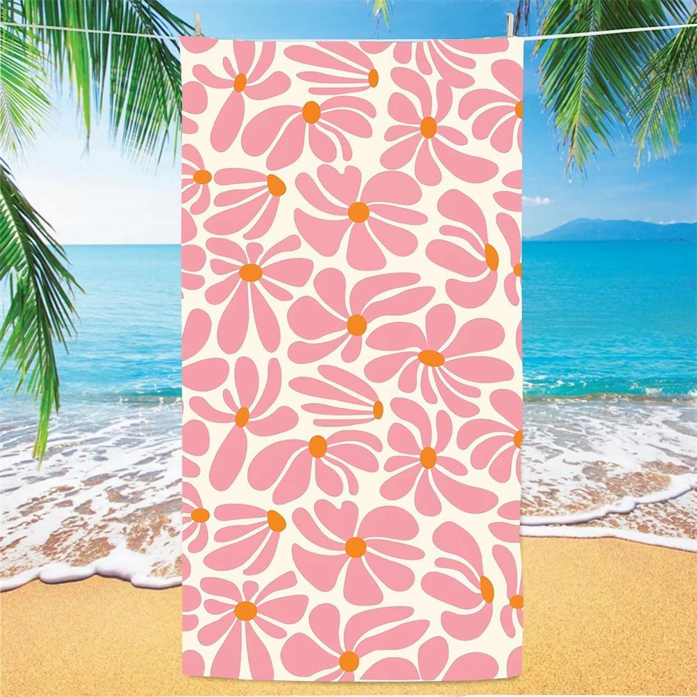 Retro Groovy Microfiber Beach Towel Oversized 70s Pink Flower Daisy Bath Towel Extra Large Sand Free Swimming Blanket
