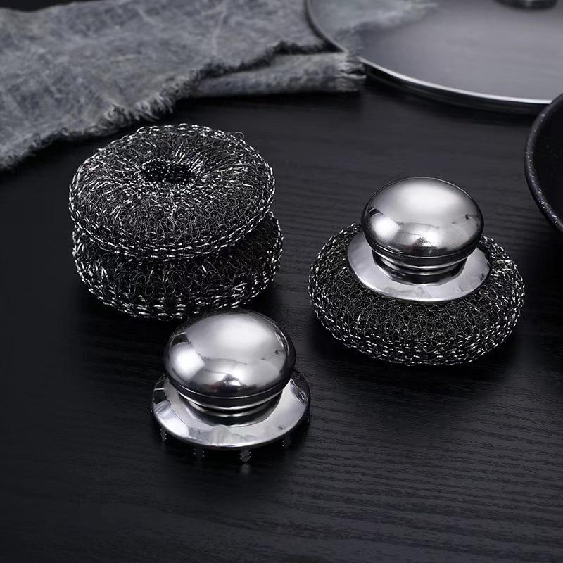 Topfbürste aus Edelstahl mit Griff und stabilem, langlebigem Metallball, geeignet zum Geschirrspülen und zur Küchenreinigung
