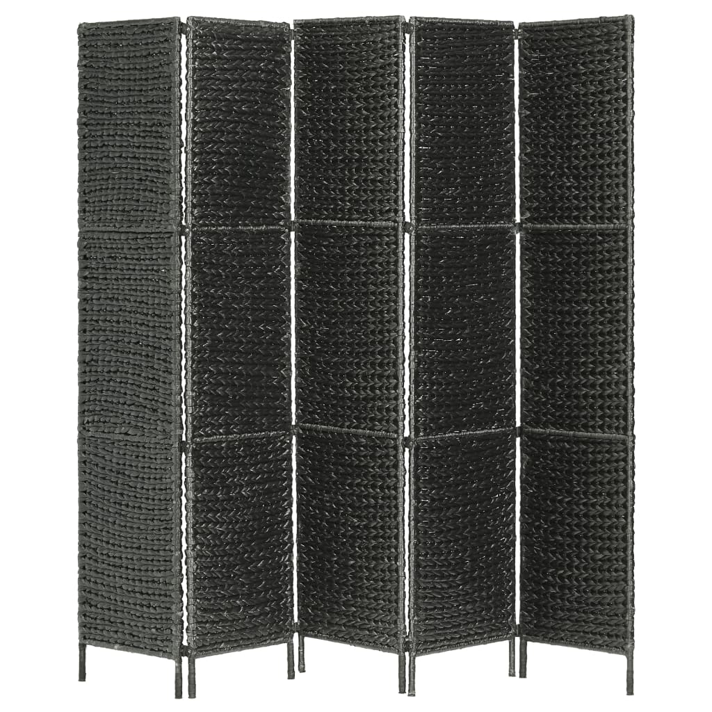 5 Piece Black Room Divider 193 * 160 Cm Water Hyacinth