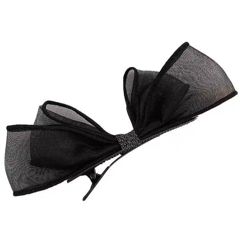 3D Mesh Bow Hair Clip - Korean Style Fairy Black Duckbill Clip