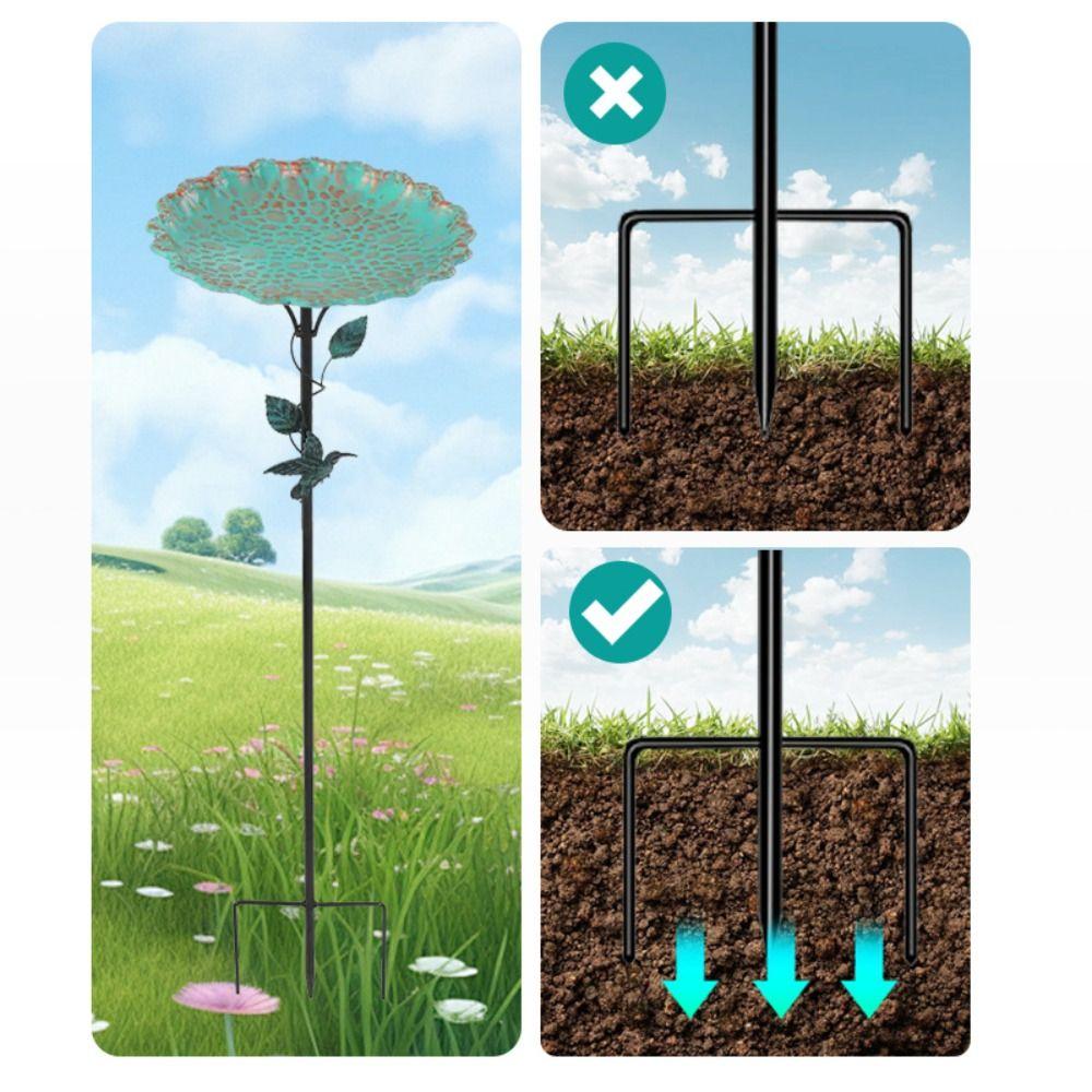 Durable Bird Feeder Ground Plugin Iron Bird Feeding Dish Garden Pedestal Stake Bird Bath Outdoor