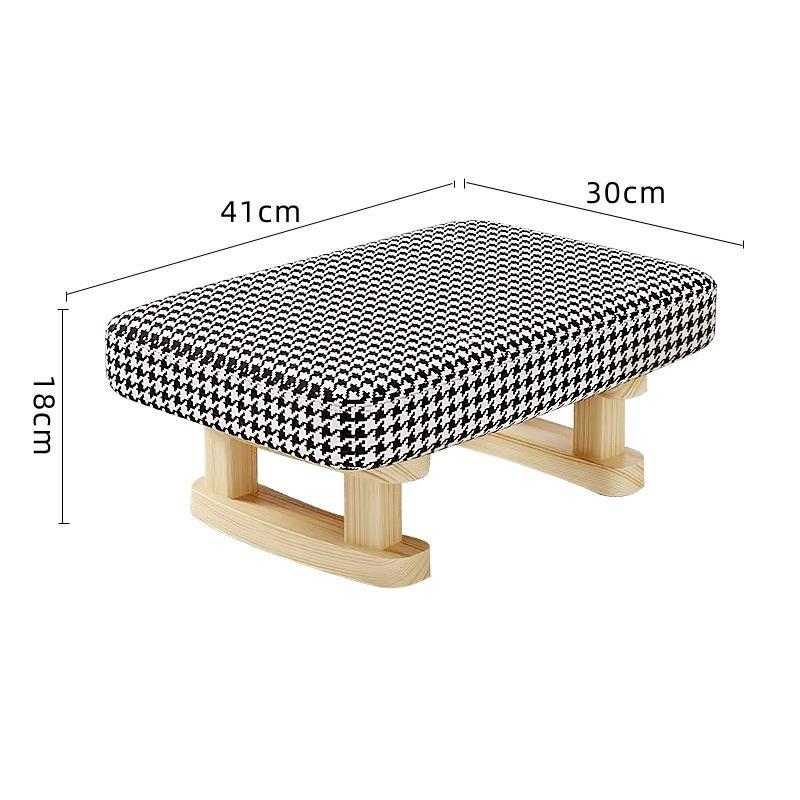 Retro Solid Wood Square Stool, Creative Fabric Sofa Low Stool for Living Room Shoe Changing Home Use