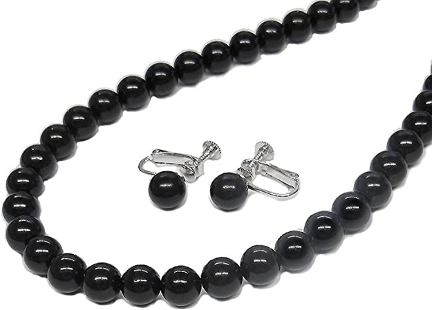 

и я Ювелирные изделия натуральный гагат или серьги набор бусин [You Box] Ожерелье/серьги 8.0 мм [Подарочная упаковка] (Серьги 45см)