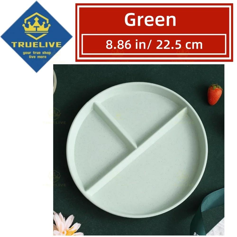 5/3/1pcs Reusable Round Dinner Plate Divided Dish In 3 Diet Dinner Plate Lightweight Wheat Straw Plates Weight Control Bowl