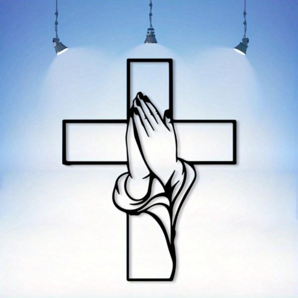 1Pc Vintage Praying Hands Metal Wall Art Black Cross Ora et Formose Inscription Rust Resistant Catholic Decor Christmas Easter Gift