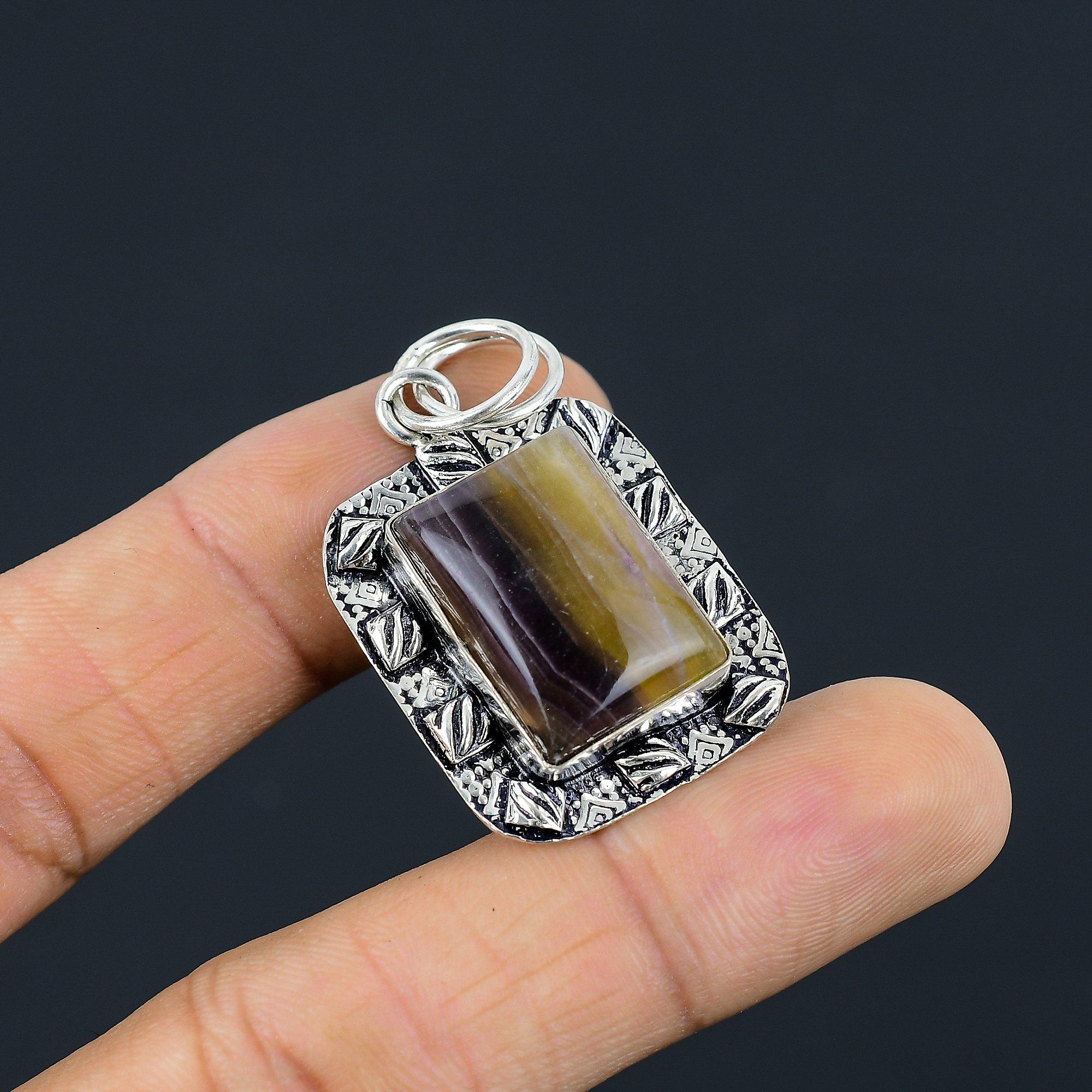 

Sisters Day Sale 925 Sterling Silver Rectangle Multi Fluorite Stone Wife Pendant