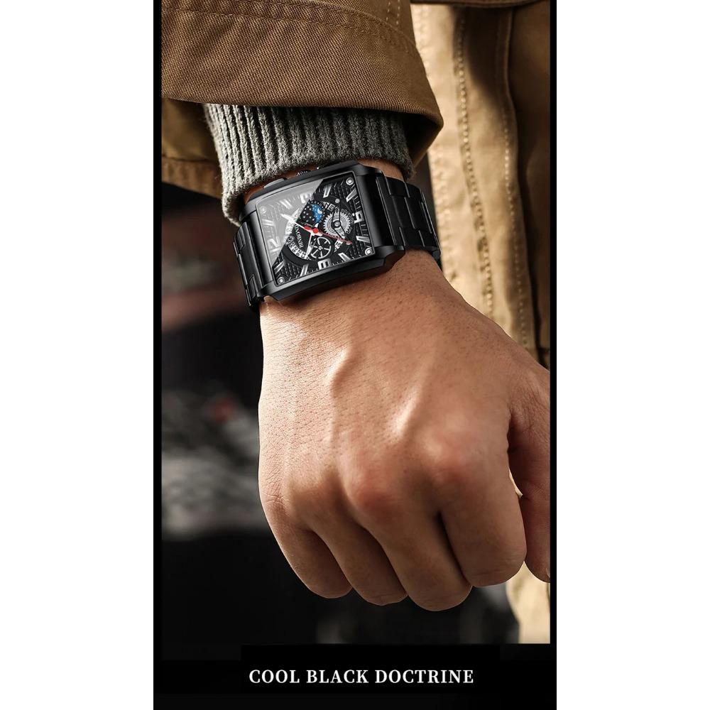 BINBOND Classic Men Watches Square Type Watch for Man Quartz Movement Stainless Steel Waterproof Luminous Date Trend Watch