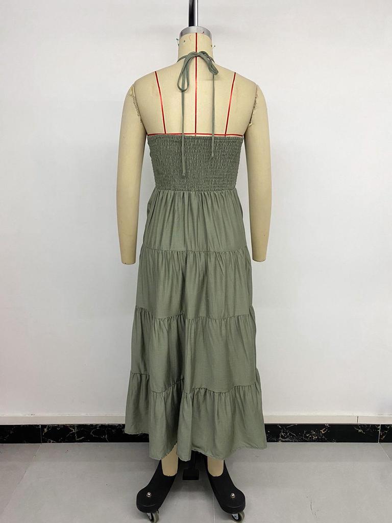2026 Casual Holiday Halter Solid Color Multi-Layer Cake Dress