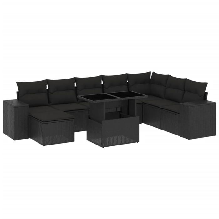 VidaXL Salon de jardin 9 pcs avec coussins noir résine tressée 3269355