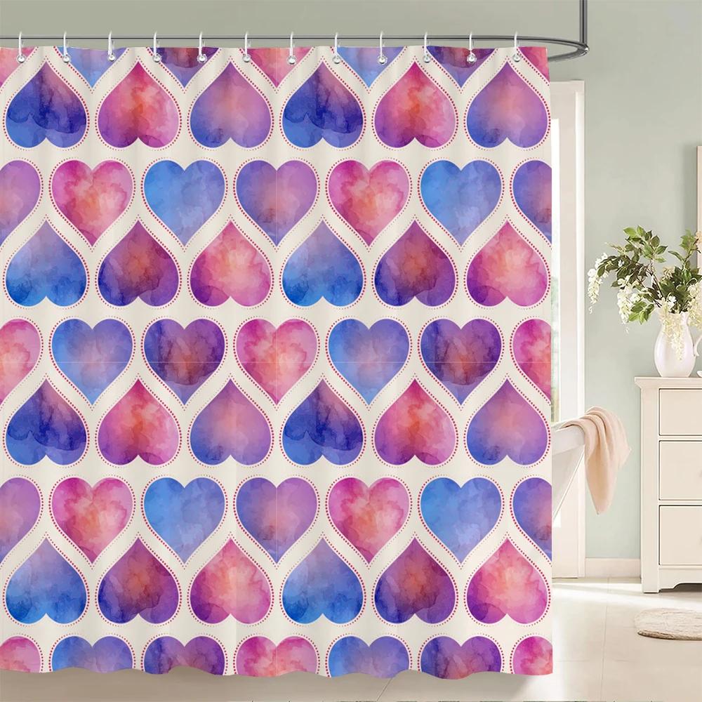 Heart-shaped Pattern Shower Curtain Fabric Shower Curtains for Valentine's day Bathroom Decor Pink Love style Shower Curtains