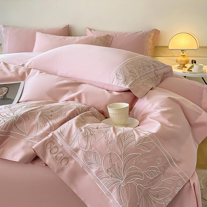 Premium Sense Maternal and Infant Grade Class A 80 Long-staple Cotton 4pcs Quilt Cover Pure Cotton Sheet Light Luxury Embroidery Bedding 4