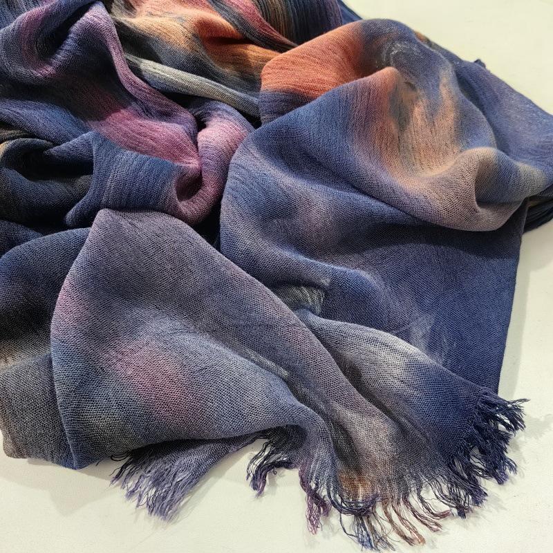 Retro Gradient Pleated Stripe Cotton Headscarf - Women's Large Ethnic Wrap