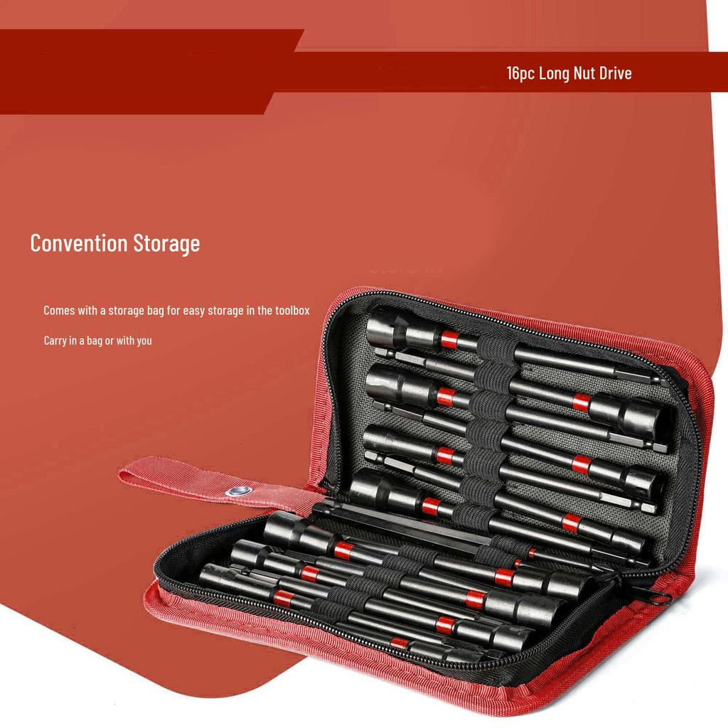 16-Piece Magnetic Nut Driver Set - Multi-Functional Long Drive Tool