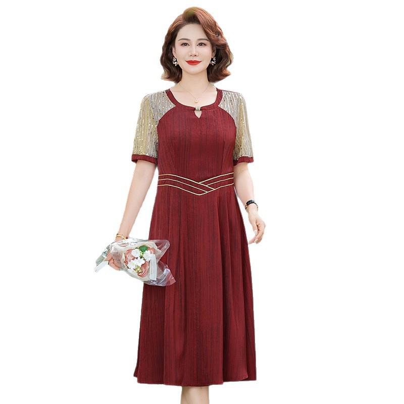 Robe élégante style chinois mi-longue pour les mondains - Nouvelle collection d'été, Luxe léger, Ceinturée à la taille, Amincissante, Jupe sous le genou.