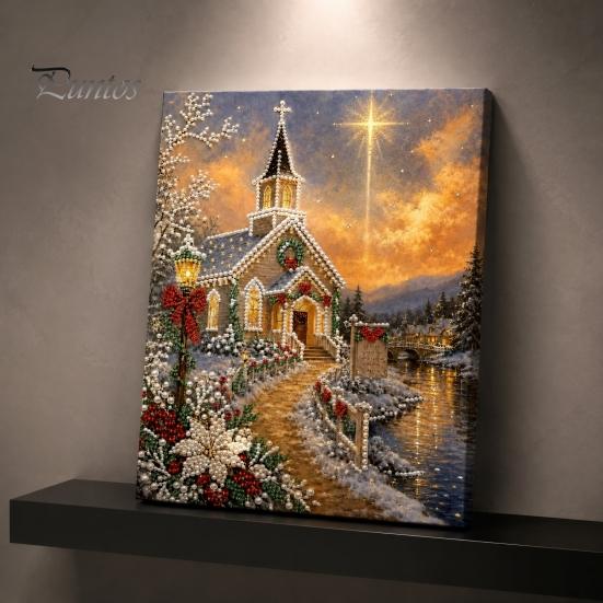 Sparkling Gemstone Kits Christmas Church Faux Pearl Art Kit, Painting DIY 15.75 Round Crafting x 11.81 Inch Beginners Craft for Adults, Relaxing Home