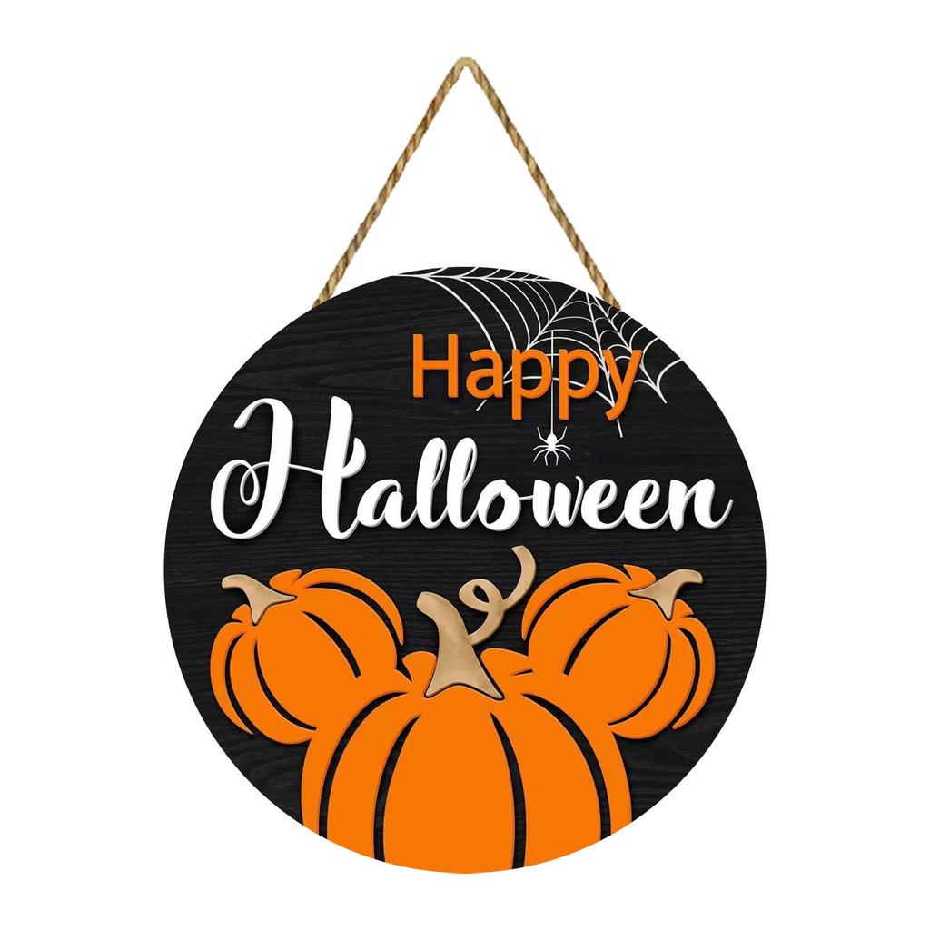 Halloween Door Decoration Halloween Wreath Cute Pumpkin Hanging Welcome Sign Wooden Home Decoration