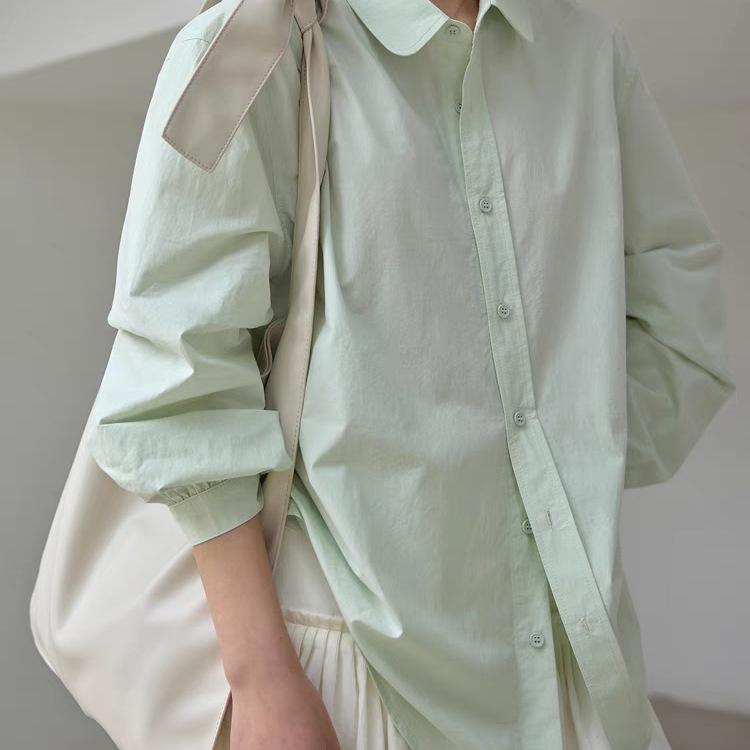 2026 Spring Women's Apple Green Lace-Up Sun Protection Shirt - Long-Sleeve, Airy, Simple, Loose Top