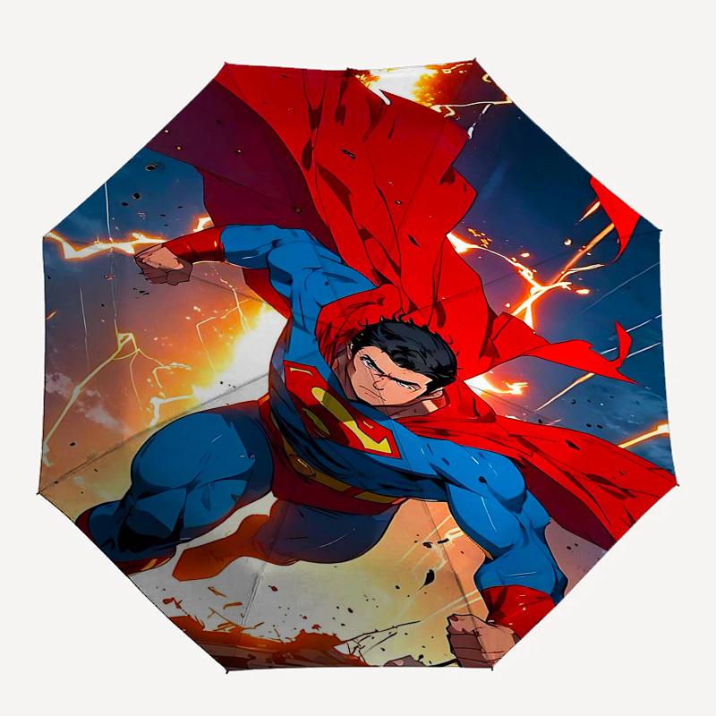 1pc Superman superhero Automatic Folding Umbrella - Compact 8-Rib Design, Durable Plastic & Iron1454L