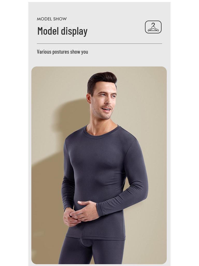 Men's Lenzing Modal Seamless Thermal Underwear Set for Autumn/Winter - Double-Sided, Round Neck, Homewear.