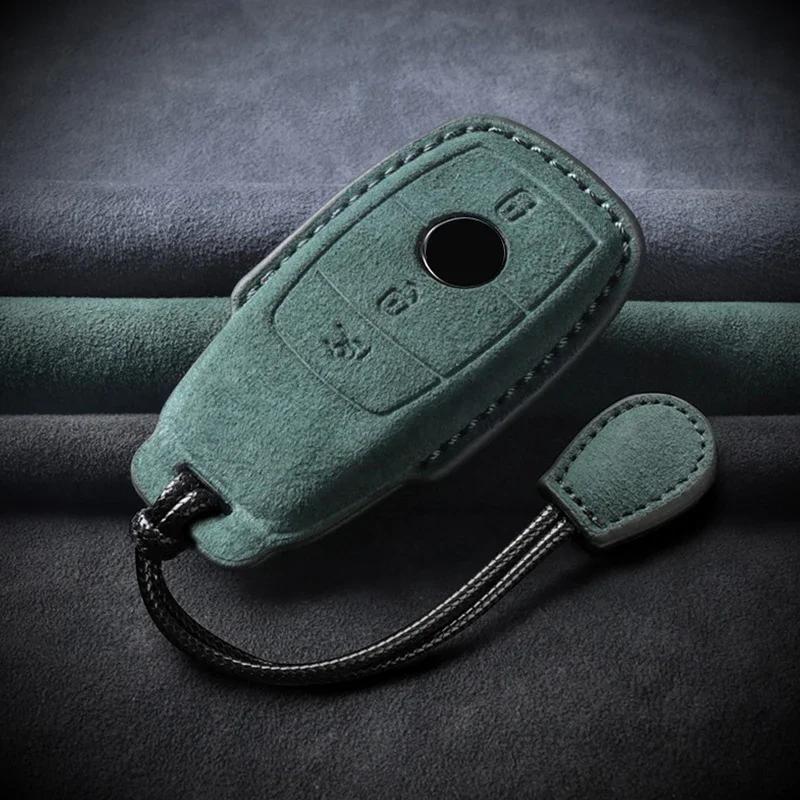 Fit For Mercedes Benz E Class W213 W205 E200 E260 E300 E320 Amg Cla Suede Fabric Genuine Leather Auto Key Fob Cover Smart Remote Housing Cover
