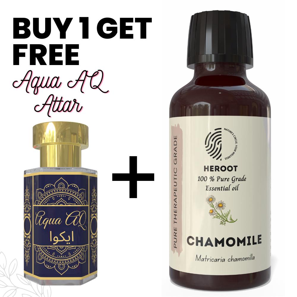 Chamomile Essential Oil 10ml for Aromatherapy & Home Fragrance Get 1 Free 6 Ml Attar – Aqua AQ, Dubai Oud, Aura, White Oud