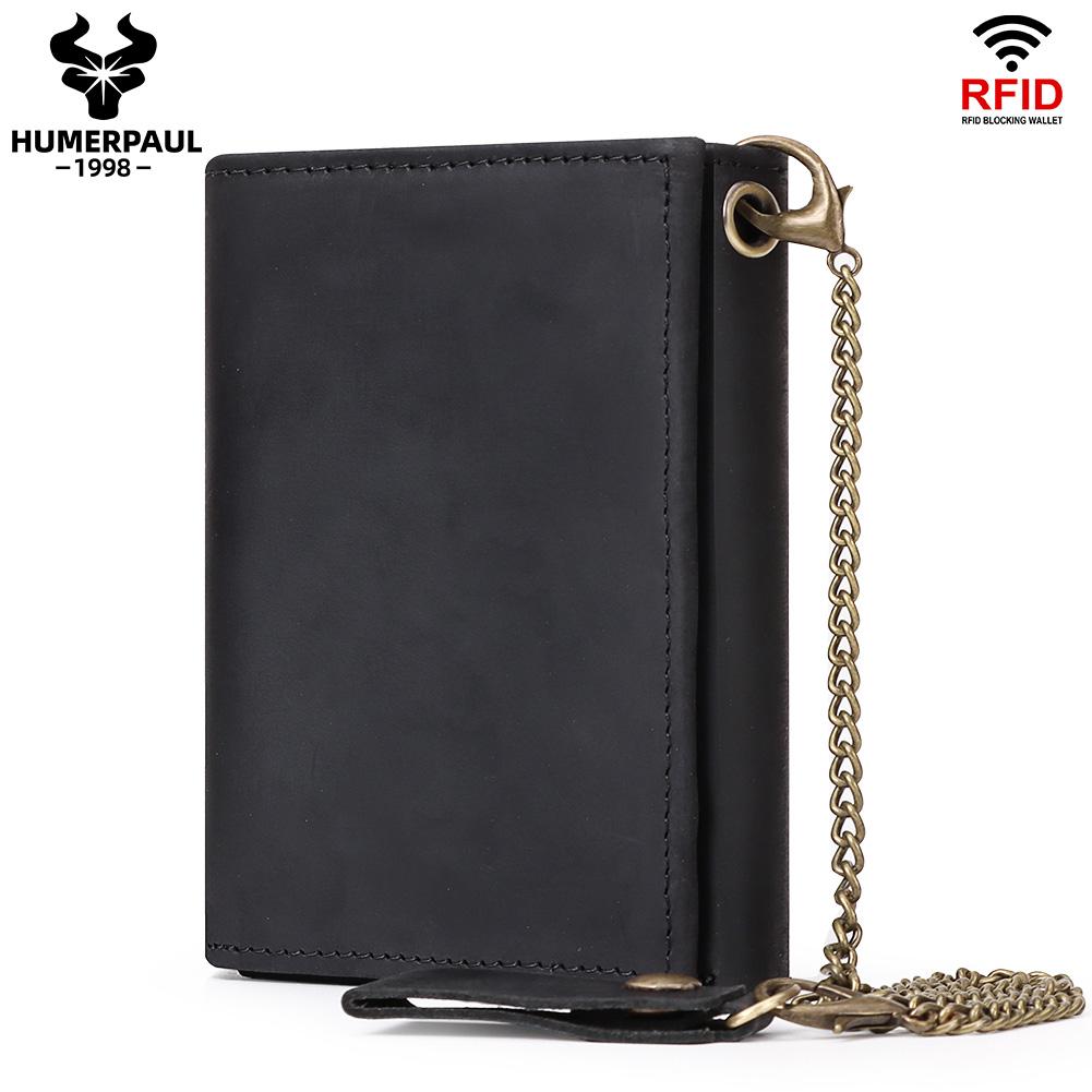 

HUMERPAUL Men leather short wallet fashion minimalist coin purse RFID anti-theft swipe ID including card holder commuting чёрный
