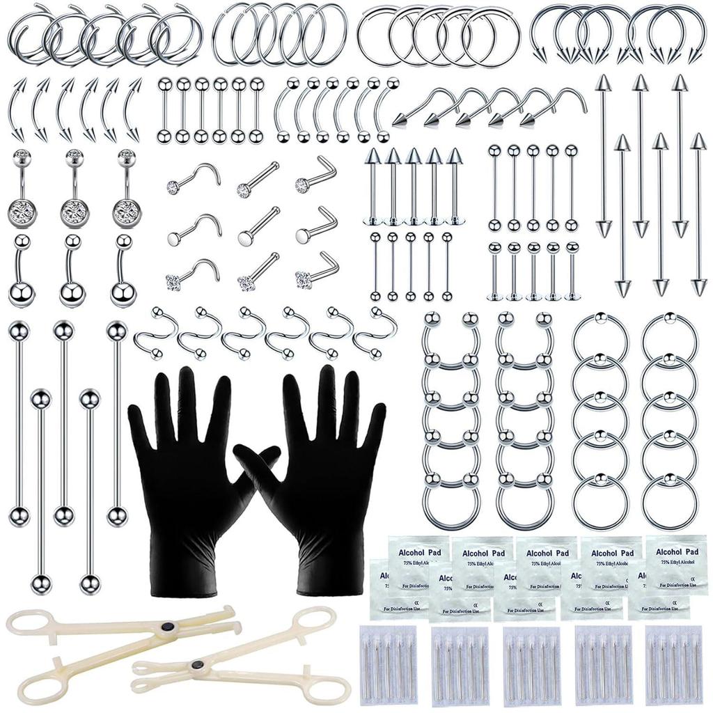 Bestselling Piercing Tool Set: 103pcs & 153pcs Lip Studs, Eyebrow & Ear Studs, Navel Rings, Full Body Piercing Kit