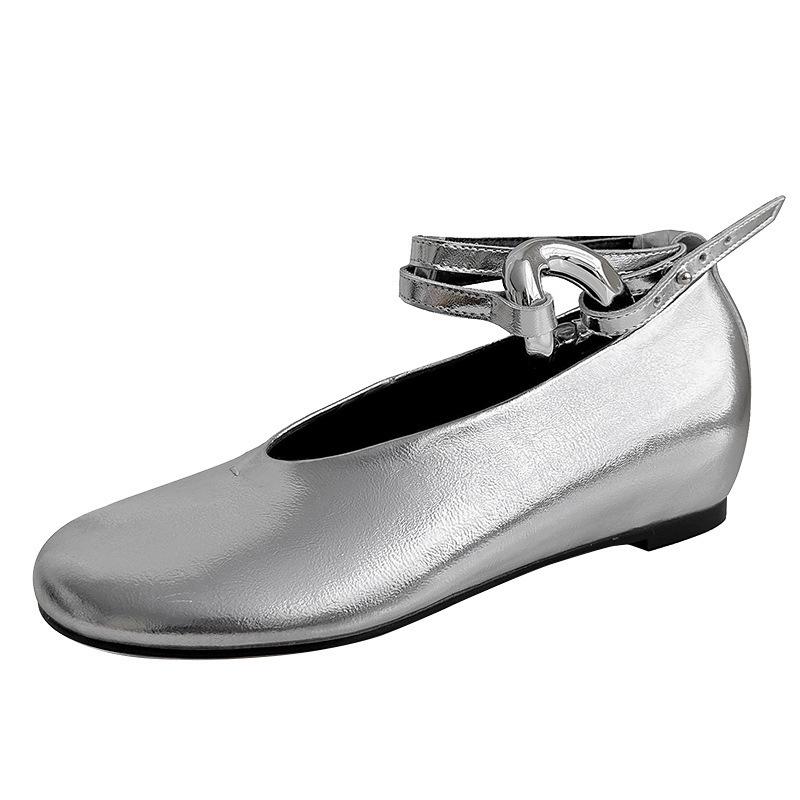 Cowhide Version~ Round Head One-pedal Buckle Belt Single Shoes Half-drag High Heels Fashion Shoes