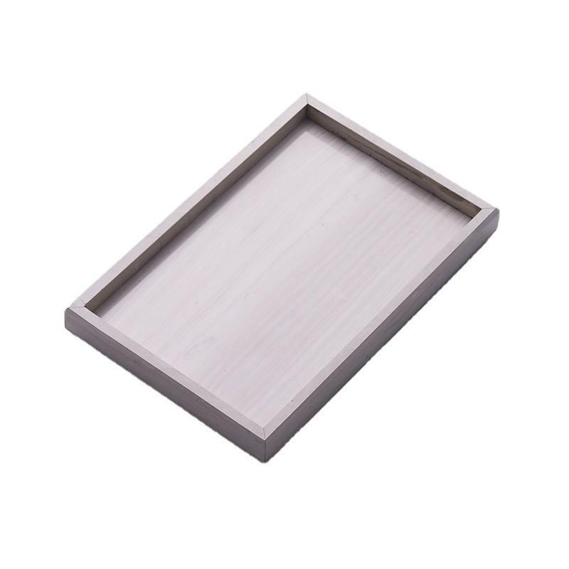 Natural Wood Grain Marble Tray Jewelry Cosmetics Display Rectangular Stone Organizer With Metal Handle