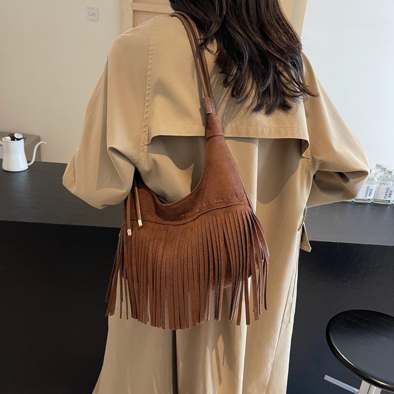 Tassel Crossbody Shoulder Bags Women Fashion Suede Small Handabg and Purse Female Luxury Design Armpit Hobos Bag