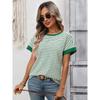2026 Summer New Women's Casual Round Neck Patchwork Short Sleeve Striped T-Shirt