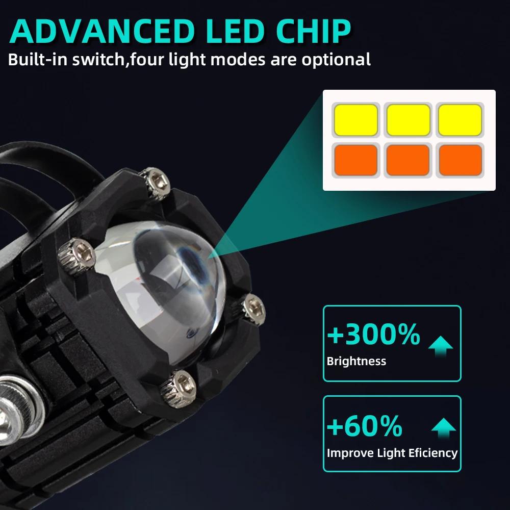 Motorcycle Projection LED Headlight Lens Bi-color Auxiliary Spotlight Red Flashing Warning Light Motorcycle Accessor
